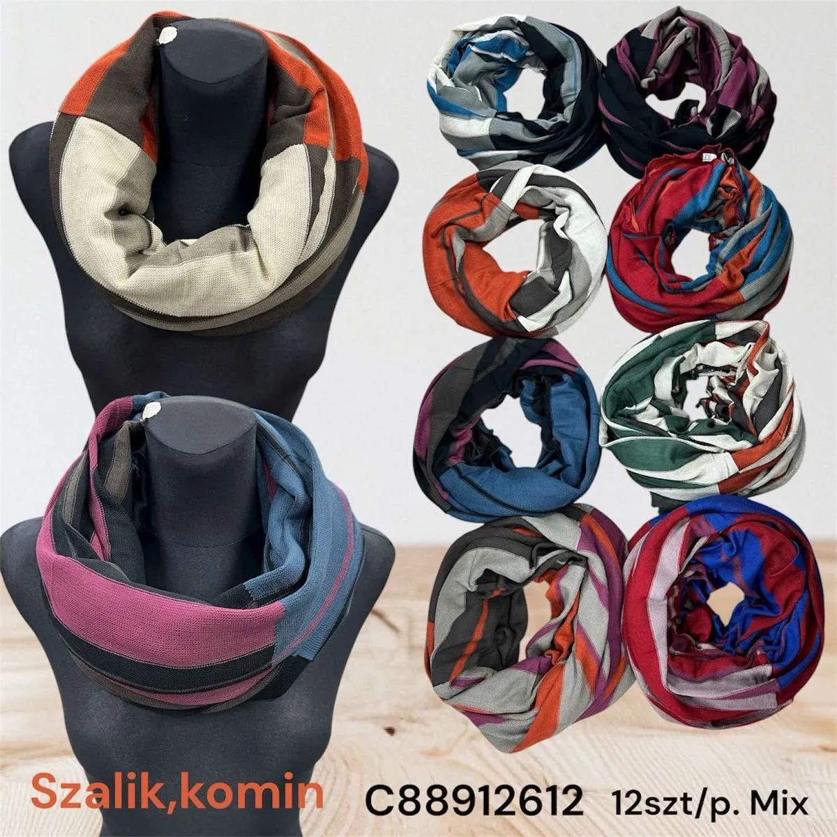 Komin Damski Mix Kolorów 12 szt/paczka
