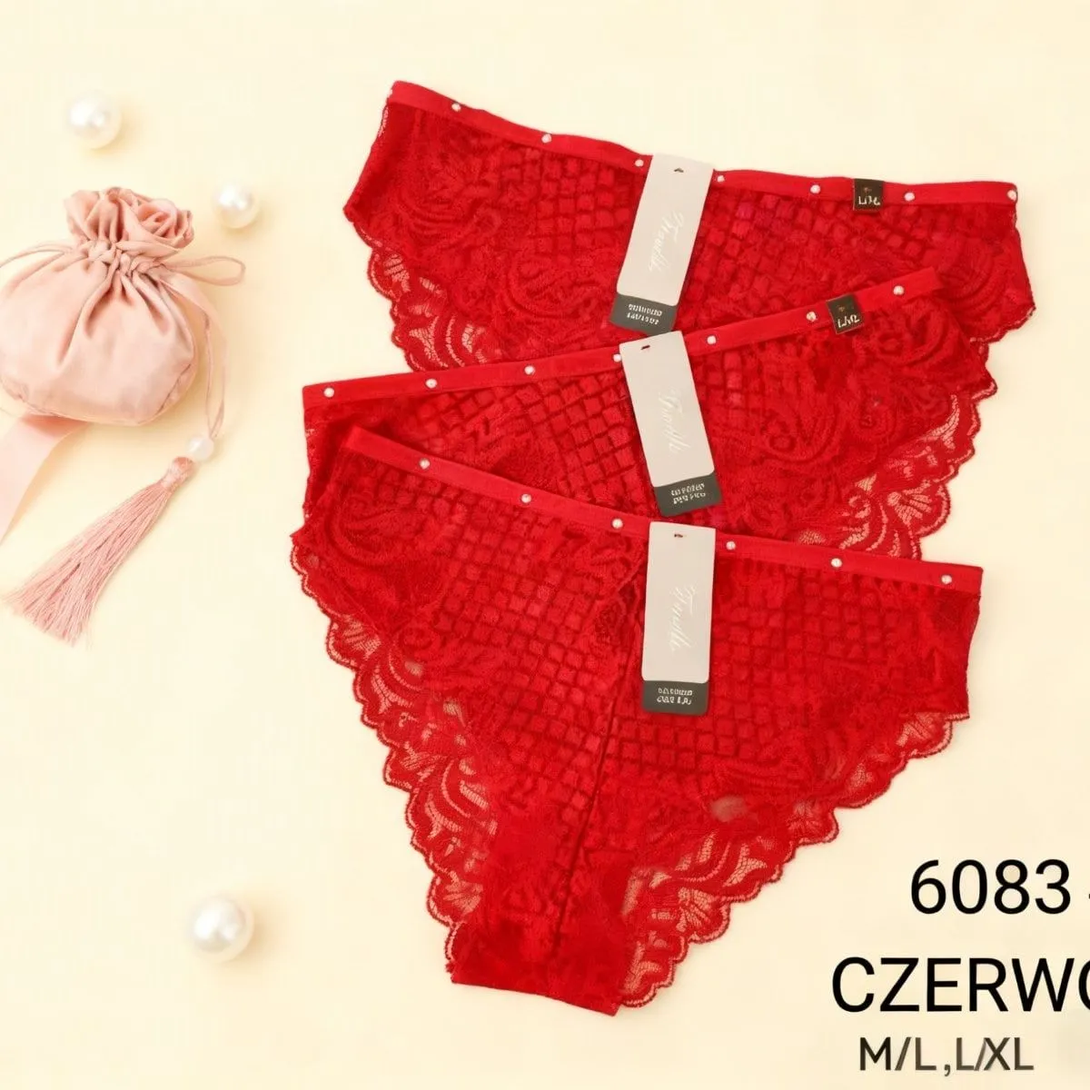 Majtki damskie czerwone M-L-XL koronka 6083