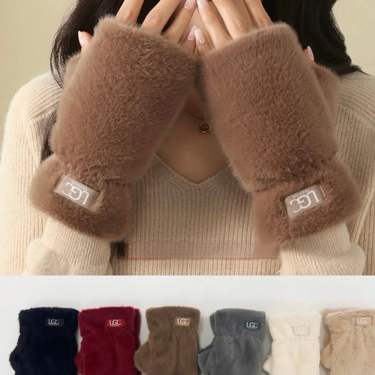 Rękawiczki damskie futrzane bez palców C18 brązowe