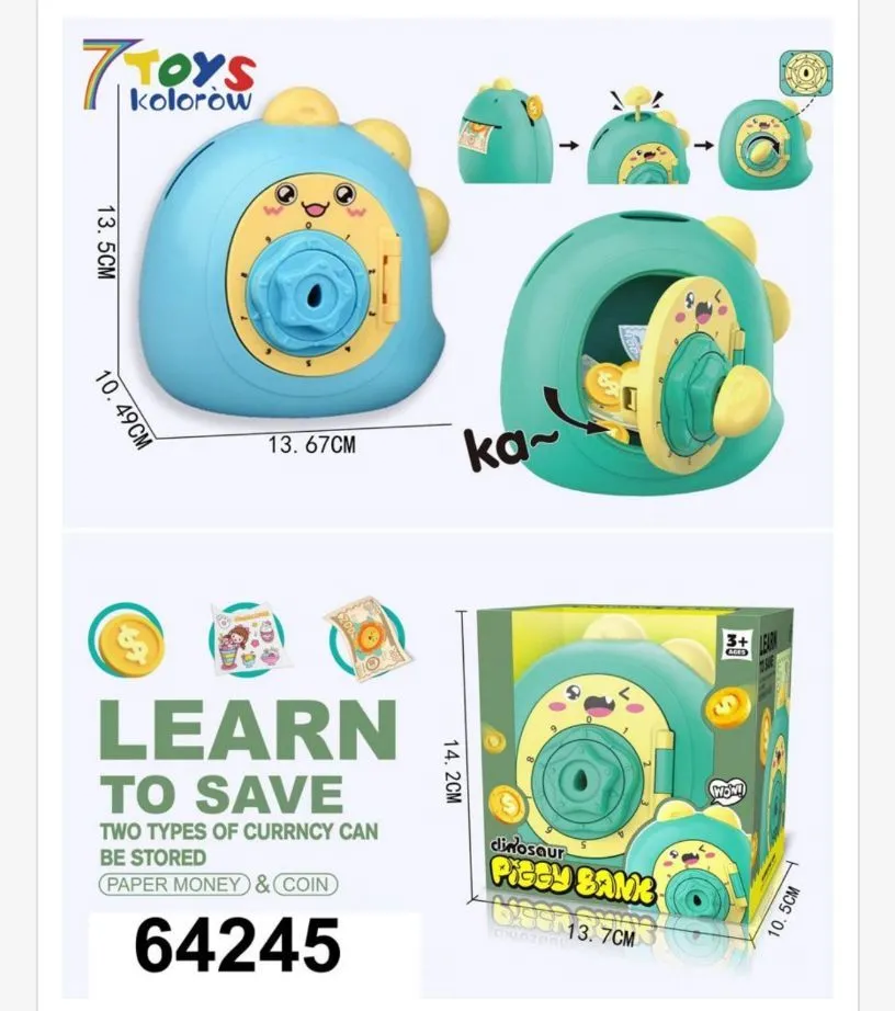 Skarbonka Piggy Bank 7 Toys z dinozaurem, 13,7 cm
