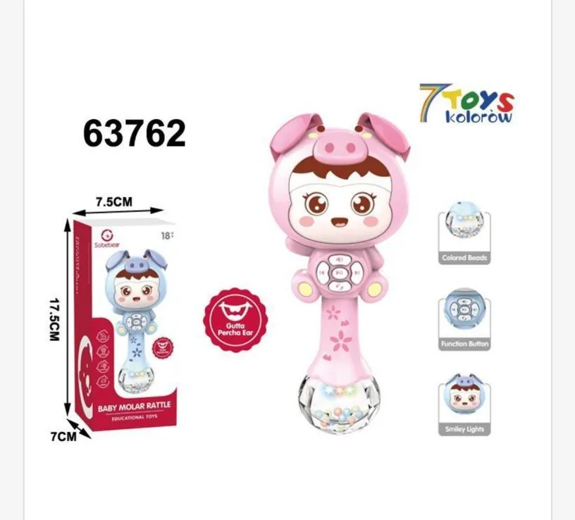 Grzechotka Baby Rattle 7Toys kolorowa z światełkami 7,5cm