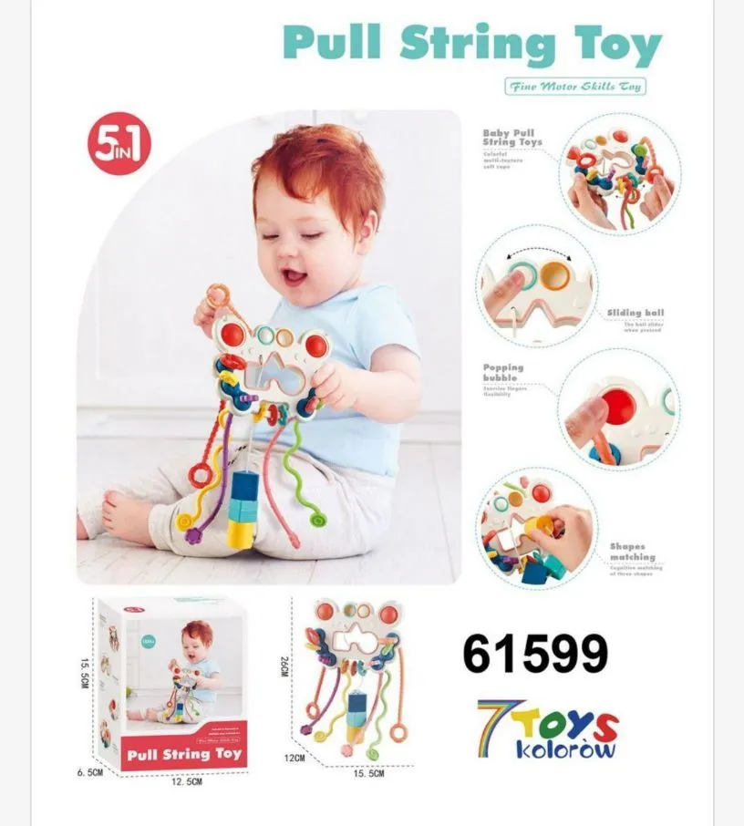 Zabawka Pull String Toy 5w1 z uchwytami i kuleczkami
