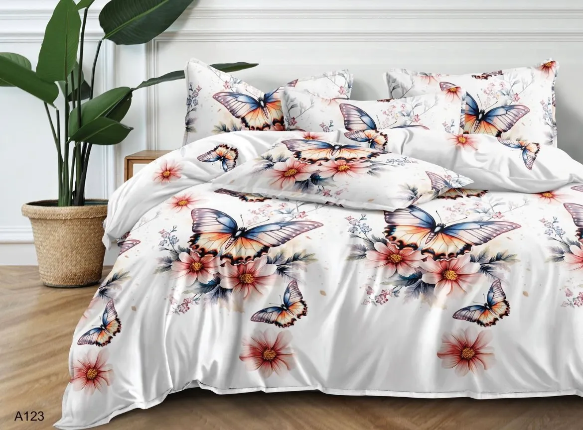 Komplet Pościel Fashion Home Satyna Bawełna 200x220cm 3cz Motyl