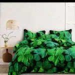 Komplet Pościel Fashion Home Satyna Bawełna 160x200cm Zielone Liście 3cz