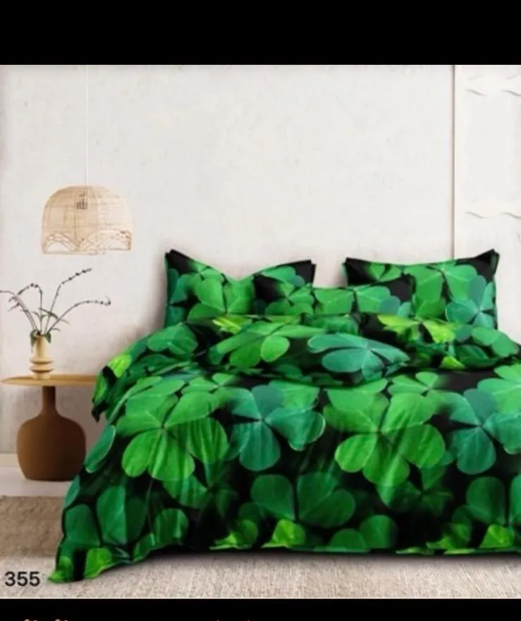 Komplet Pościel Fashion Home Satyna Bawełna 160x200cm Zielone Liście 3cz