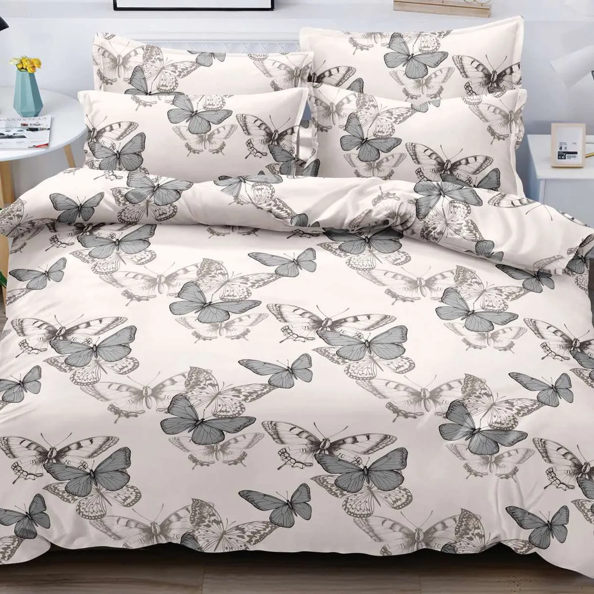 Komplet Pościel Fashion Home Satyna Bawełna Motyl 160x200cm 3cz