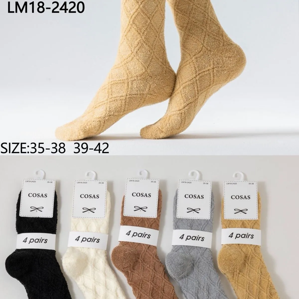 Skarpetki damskie COSASAS warkoczowe 4 pary LM18-2420