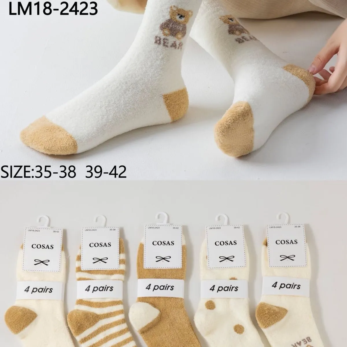 Skarpetki damskie COSASAS LM18-2423 z misiem, 4 pary, 35-38/39-42