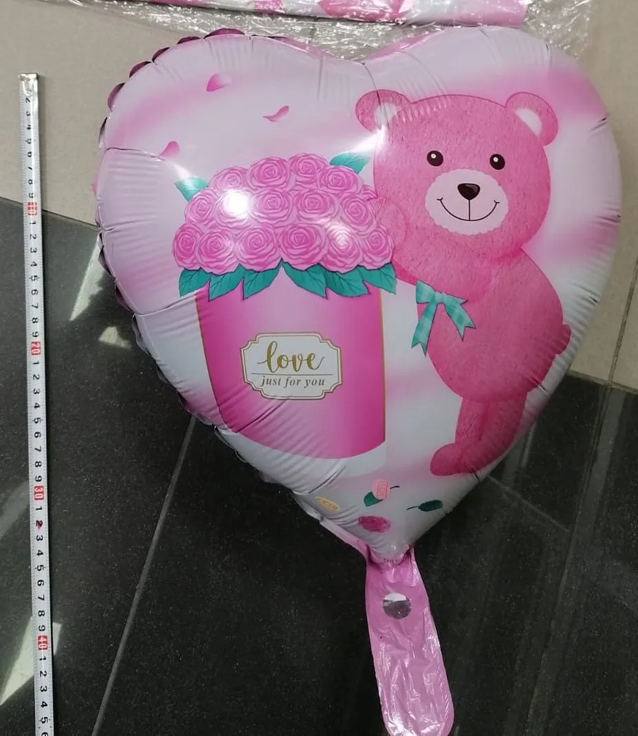 Balon foliowy walentynkowy serce z misiem