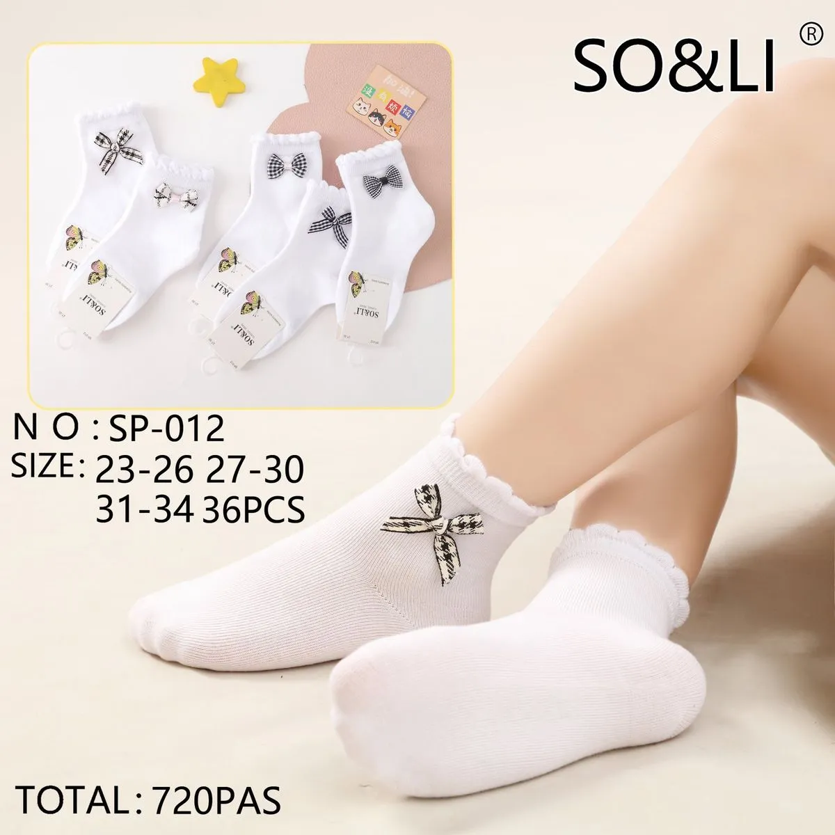 Skarpetki dla dzieci SOS&LI białe z kokardkami N:O SP-012