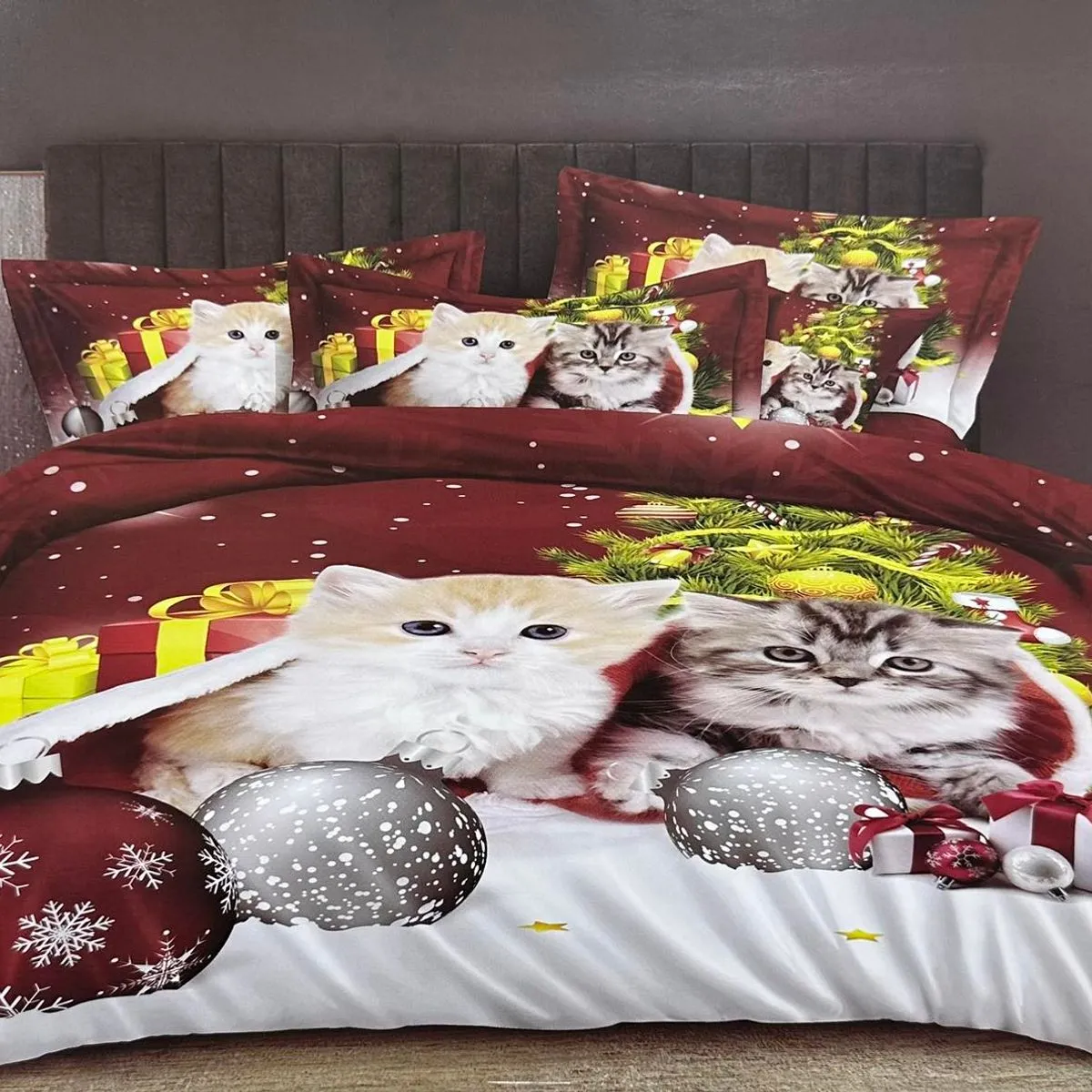Komplet Pościel 3D Koty Świąteczne 200/220