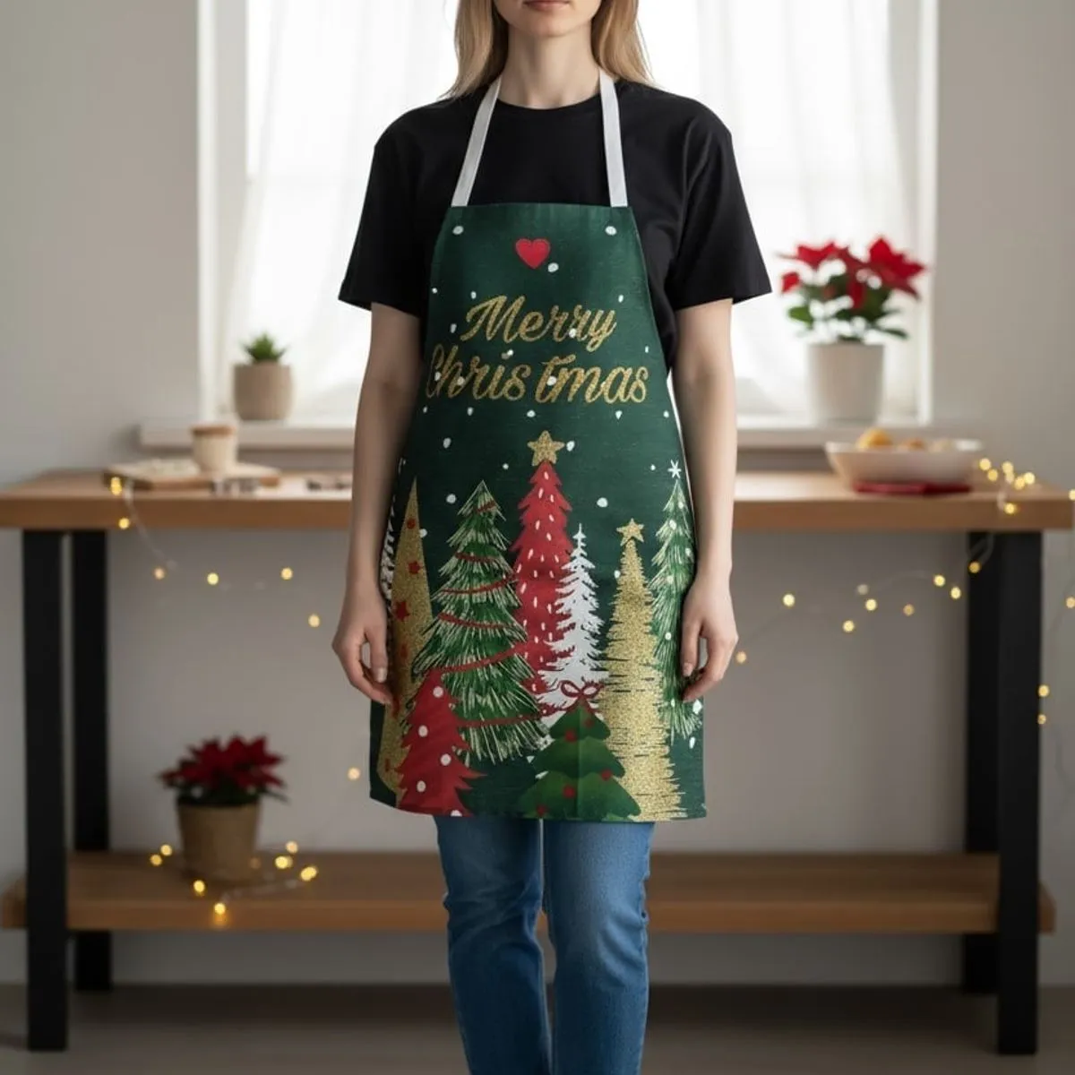 Fartuch Świąteczny z Drzewkami i napisem Merry Christmas