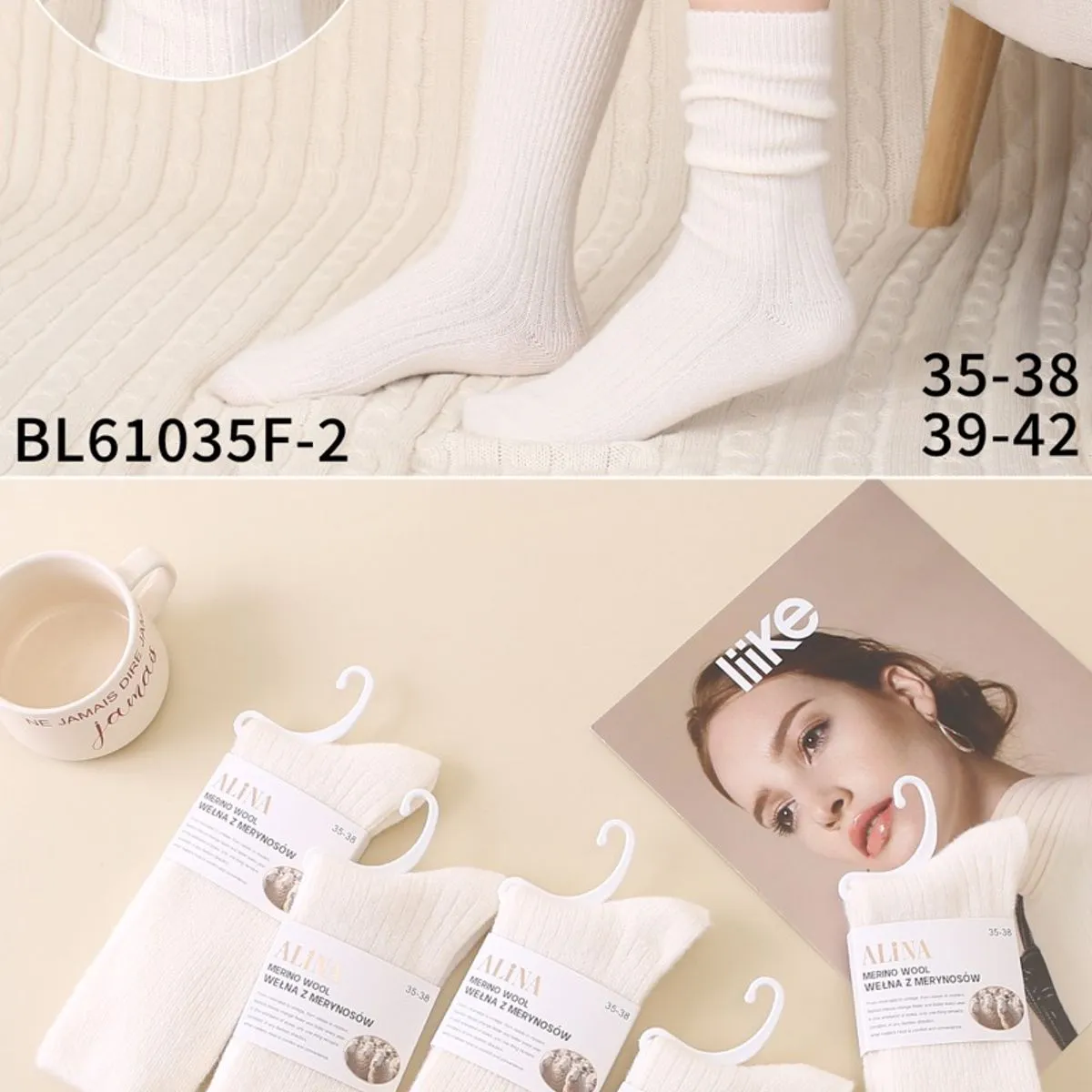Skarpetki damskie fashion białe BLG1035F-2 roz.