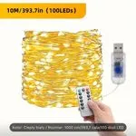 Lampka drucikowa 100LED 10m USB z pilotem ciepły biały