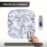 Lampka drutowa 100LED 10m USB z pilotem biały