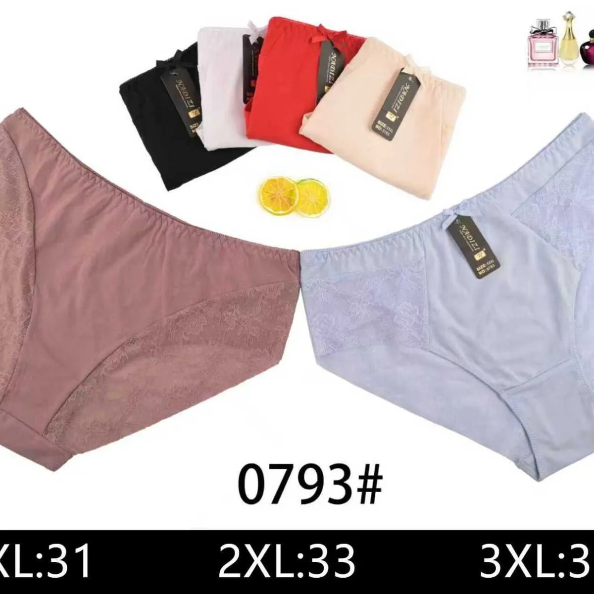 Majtki damskie XL31, 2XL33, 3XL35, zestaw 6 kolorów