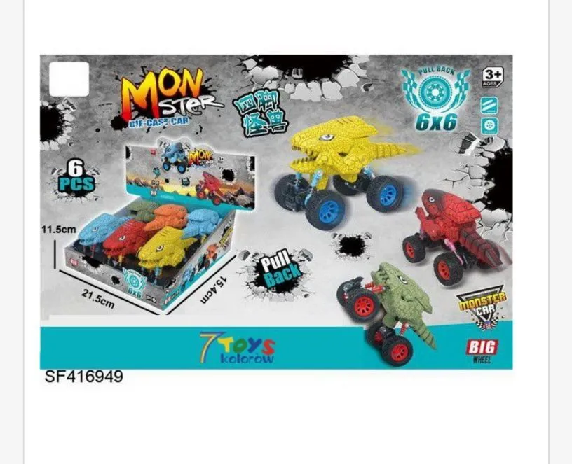 Zabawki Monster Car Pull Back 6x6 cm 6 szt