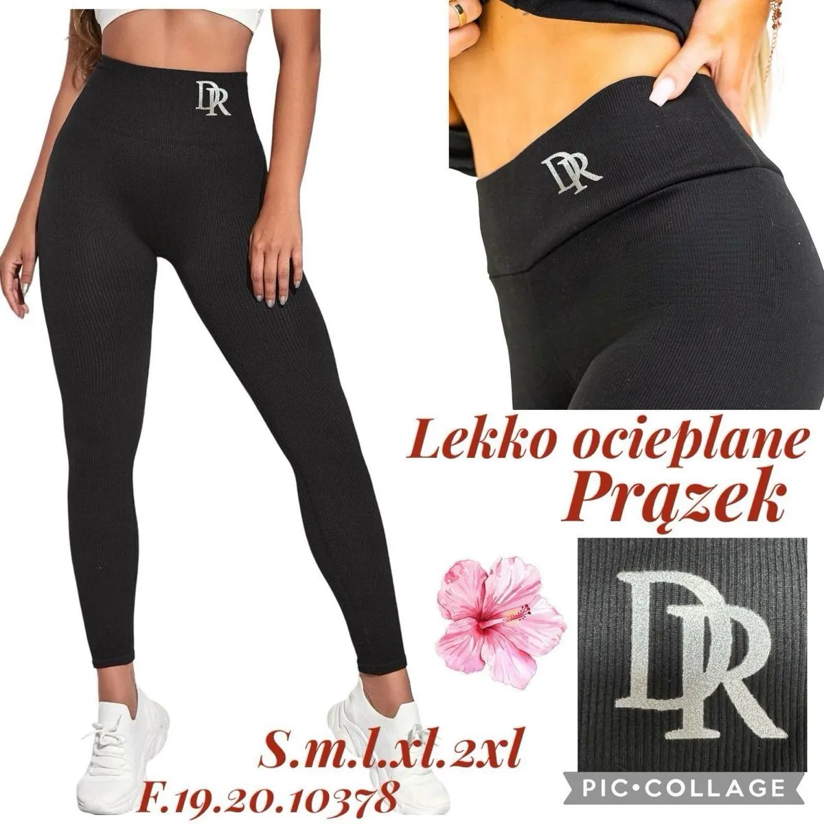 Legginsy damskie czarne S-M-L-XL-2XL z logo DR