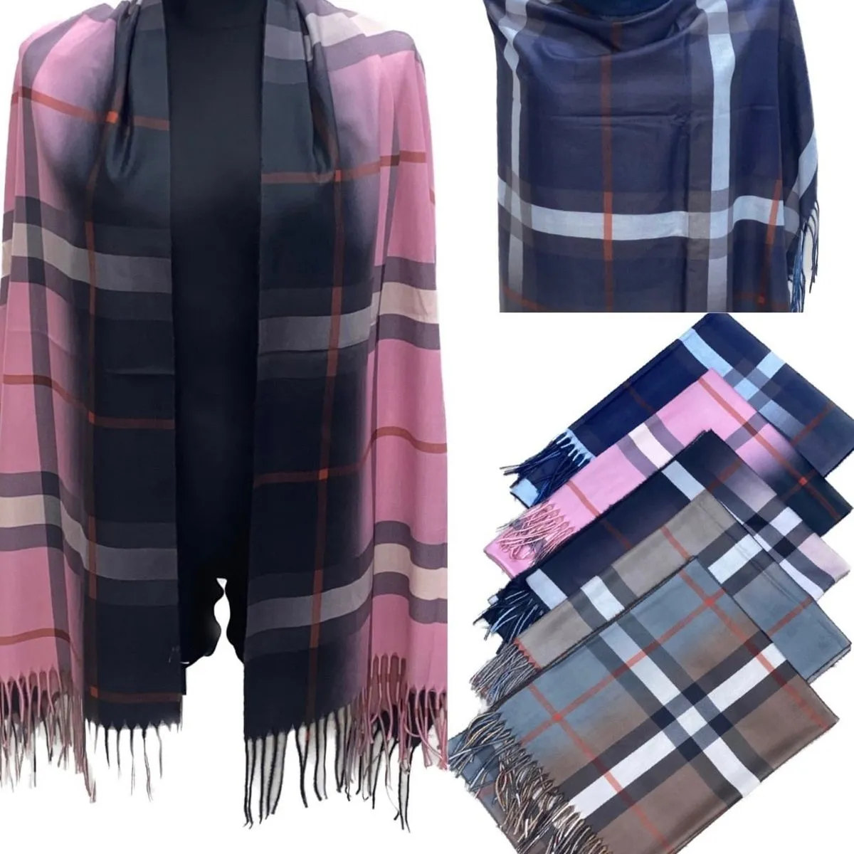 Szaliki damskie w kratę viscose mix 12 szt