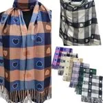 Szaliki damskie w kratę z sercami viscose cotton mix 12 szt