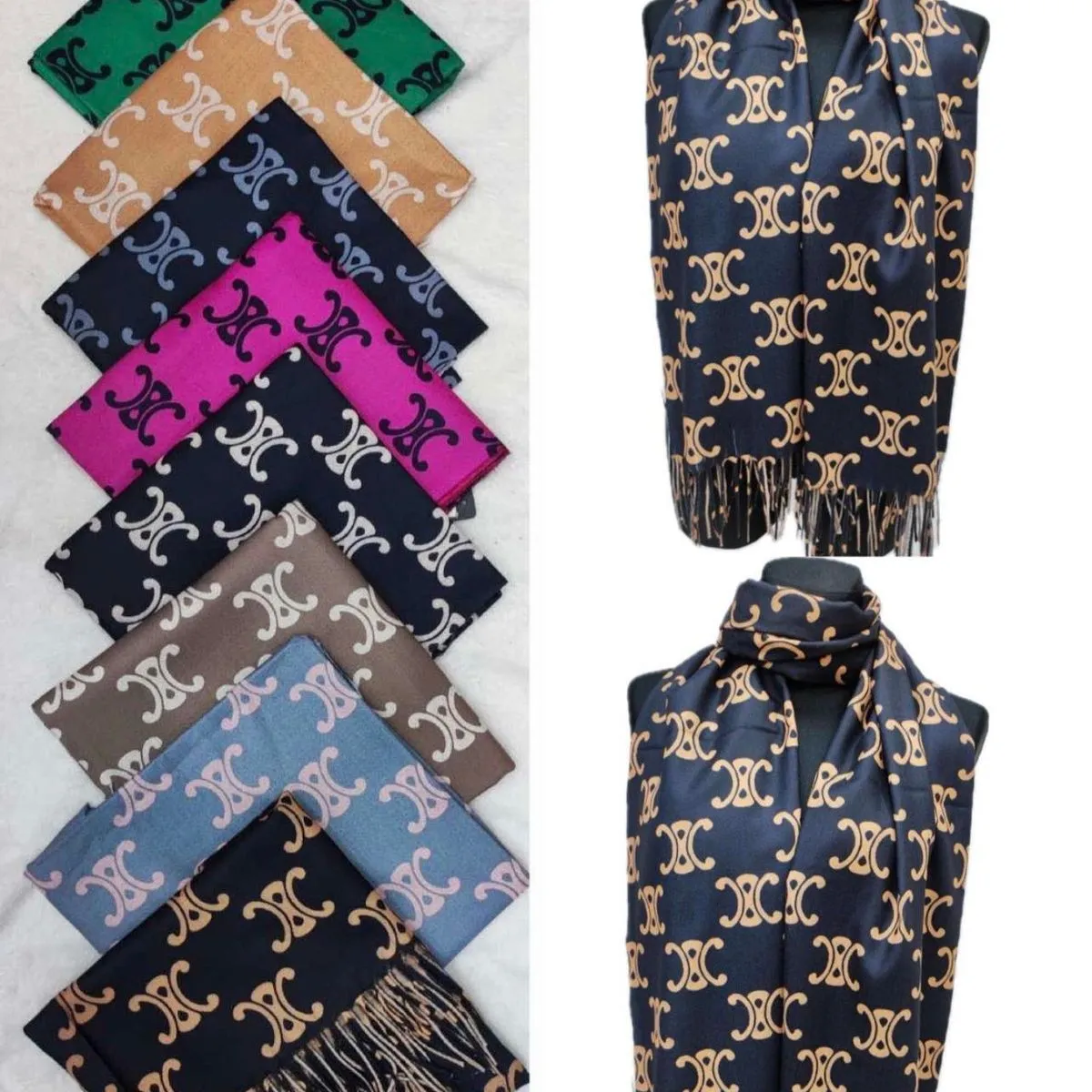 Szaliki damskie z motywem CC, mix 12 szt, viscose/cotton