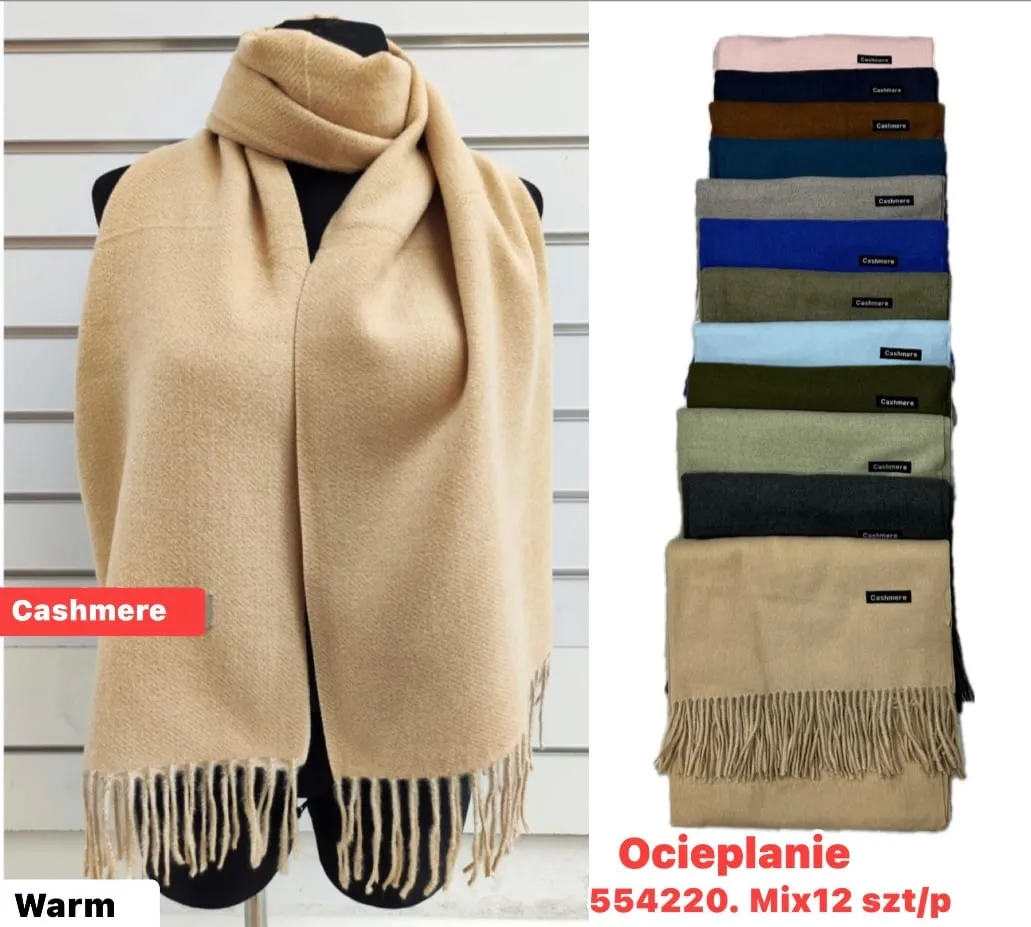 Szaliki damskie ciepłe cashmere 55x200 cm mix 12 szt