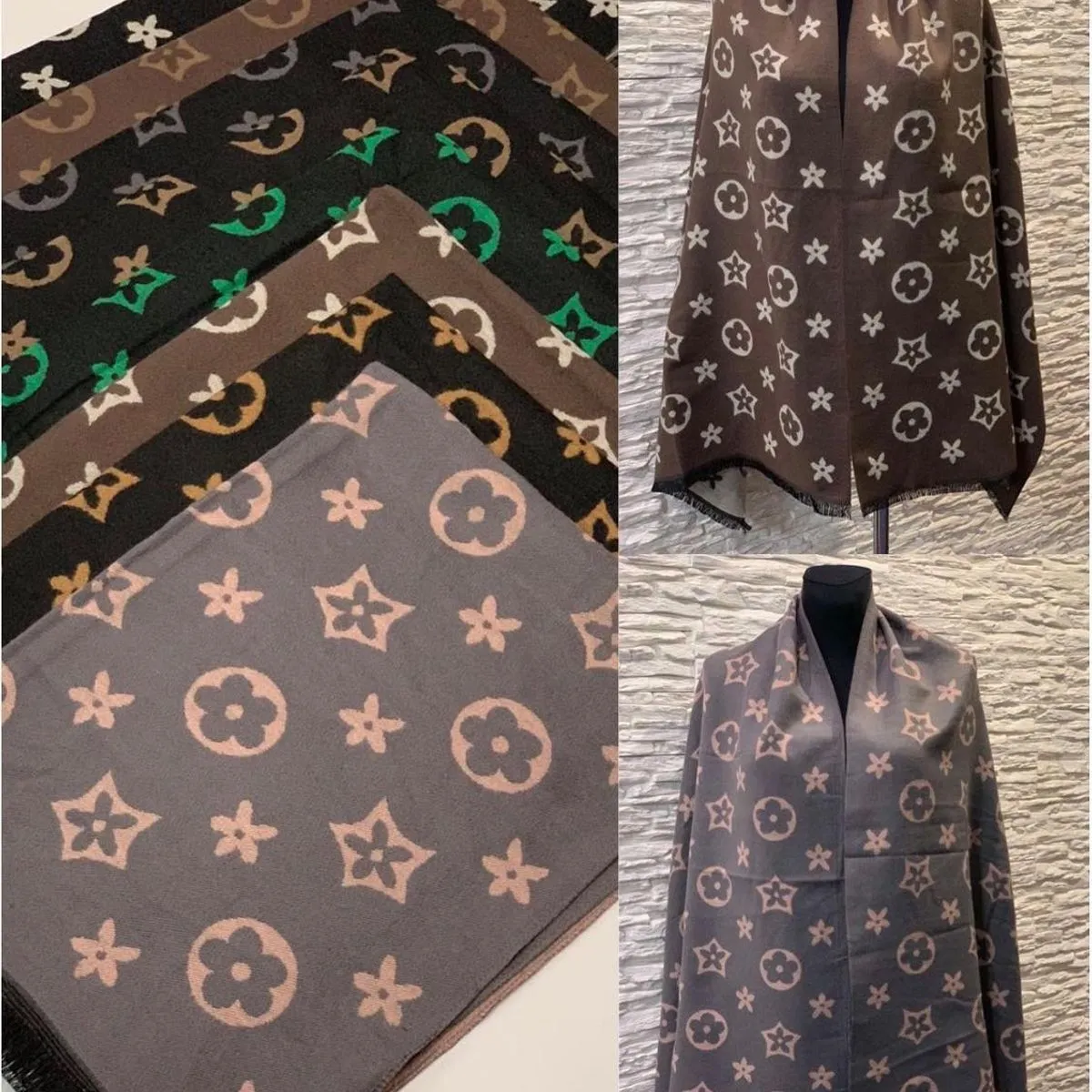 Szaliki damskie wzór monogram 12 szt mix kolorów
