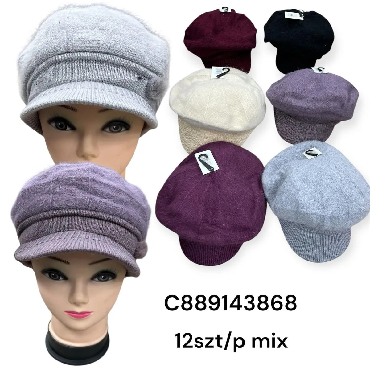 Czapki damskie beanie mix kolorów 12 szt/pak