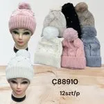 Czapki damskie z pomponem i cekinami C88910 12 szt