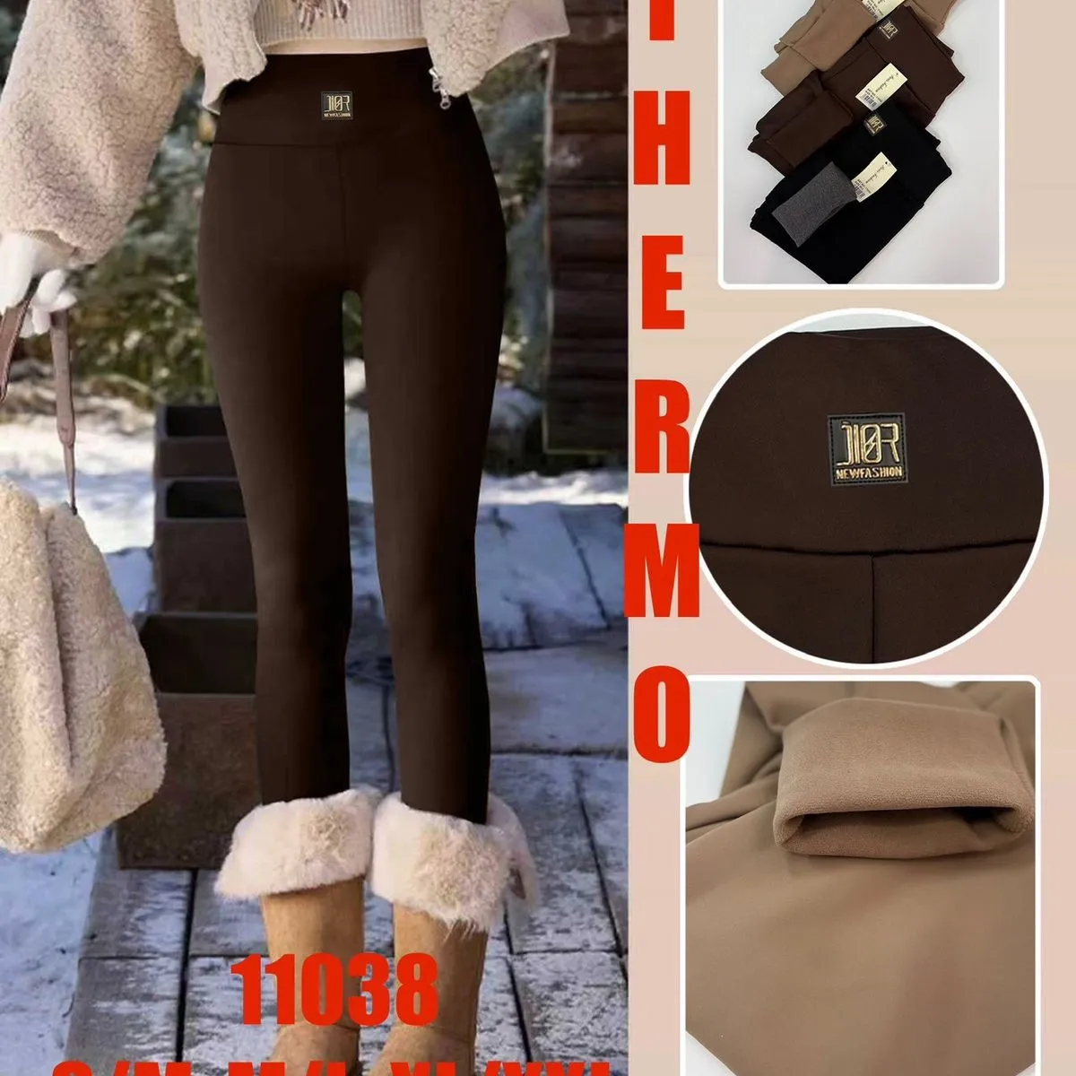 Legginsy damskie termoaktywne S/M-L/XL-XXL brązowe