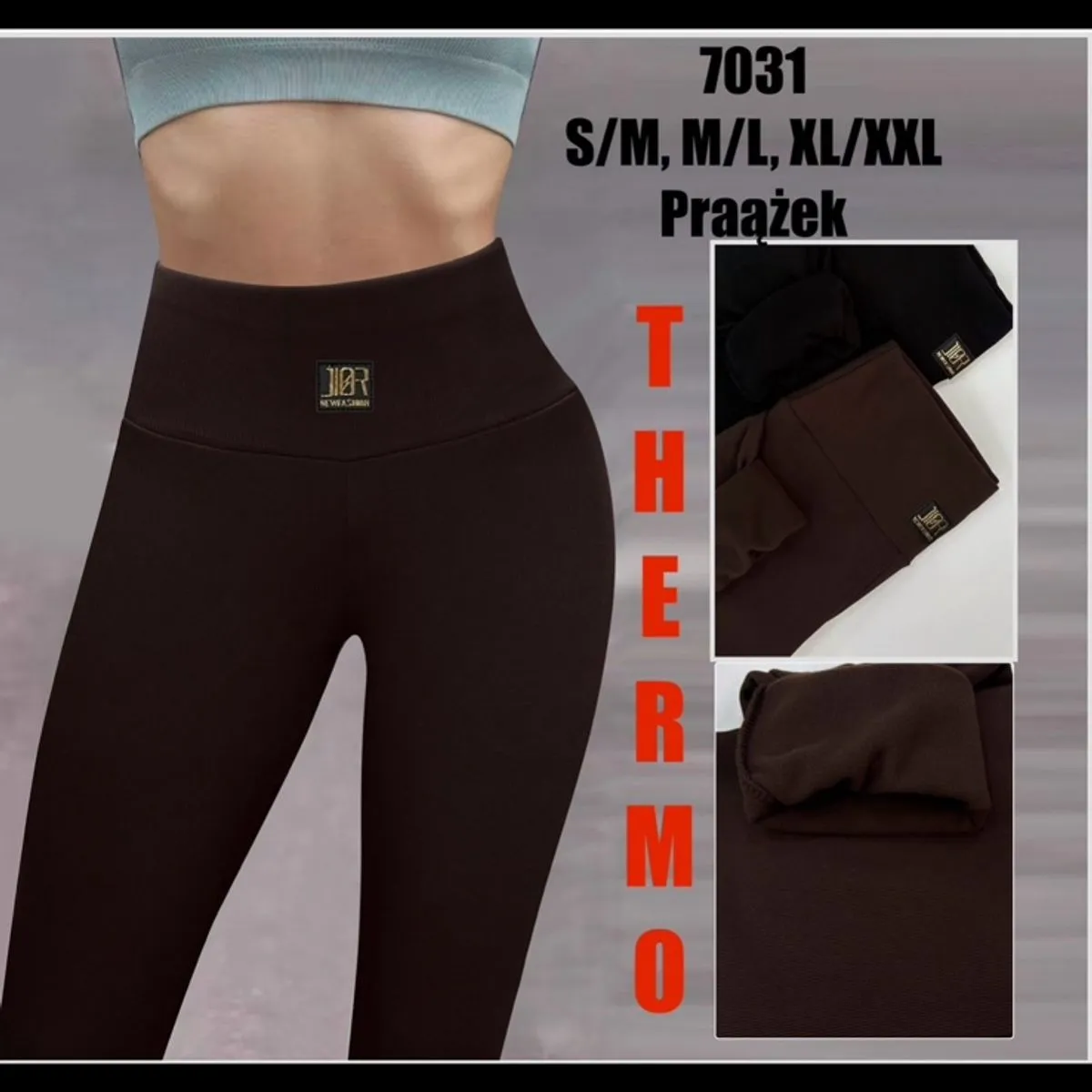 Legginsy damskie termo S/M, L/XL, brązowe