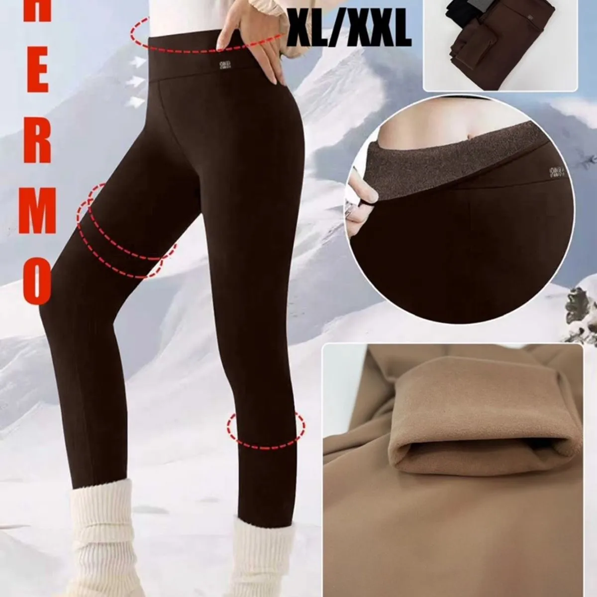 Legginsy damskie termoaktywne S/M L/XL brązowe 1103