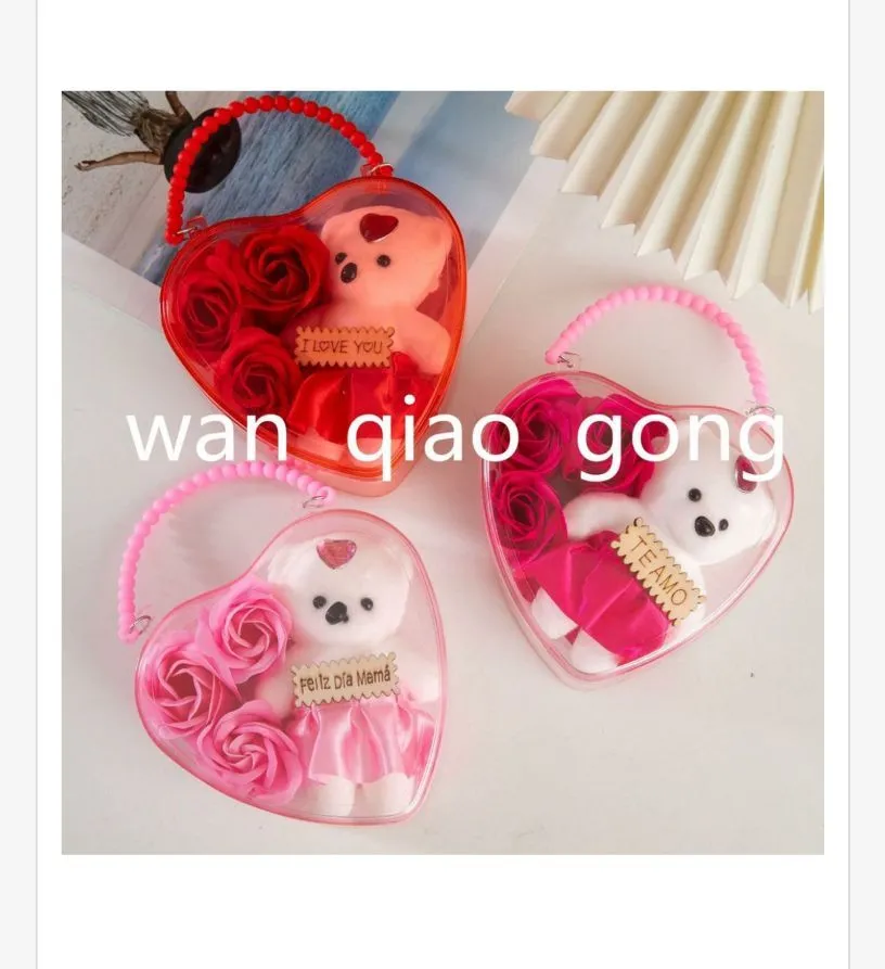 Zestaw Prezent Miś Kwiaty Serce Różowe i Czerwone