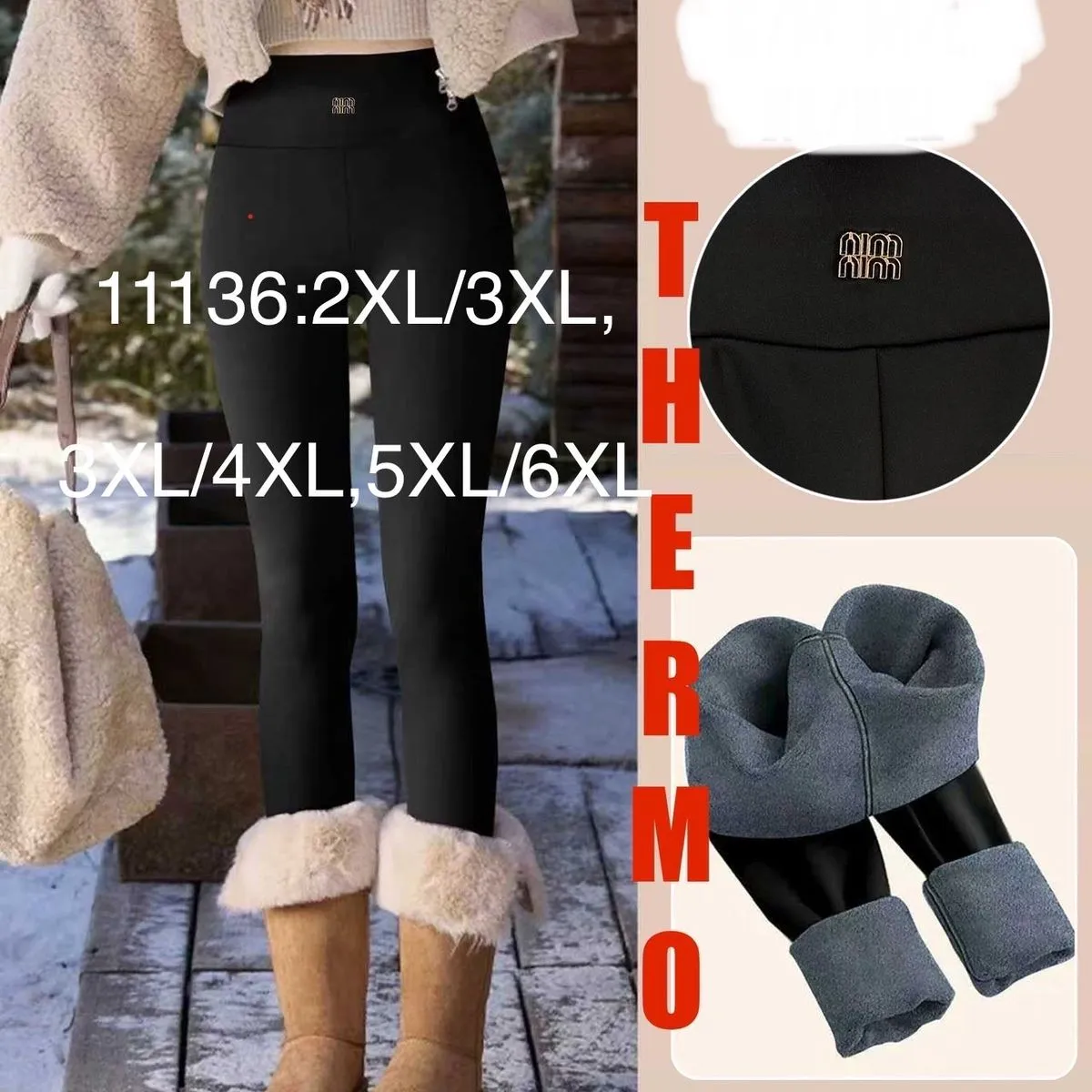 Legginsy damskie termoaktywne czarne 2XL/3XL, 3XL/4XL, 4XL/5XL, 5XL/6XL
