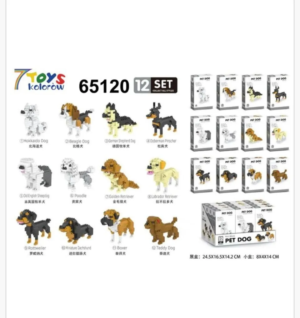 Klocki Kolorow Pet Dog Mini Blocks - Zestaw 12 szt. Różne Rasy Psów