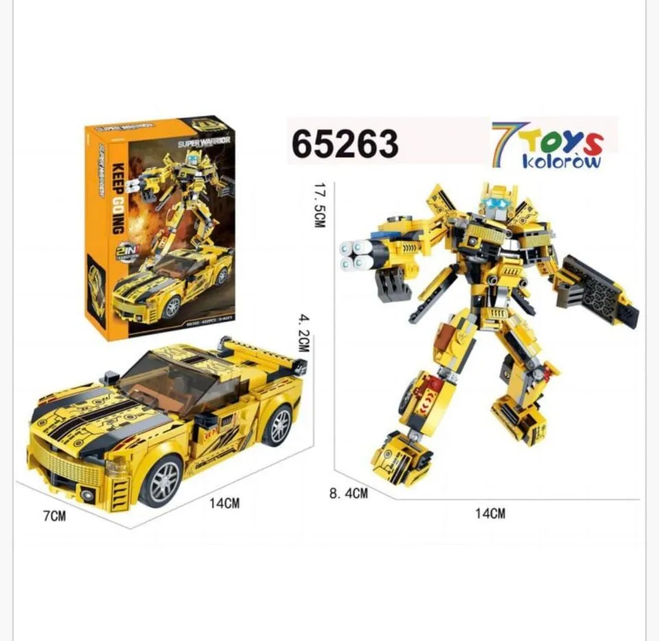Klocki Super Warrior 2in1 Transform 402PCS Robot Samochód Żółty