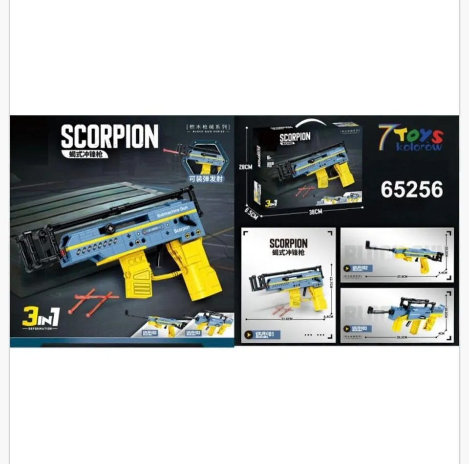 Klocki Pistolety Scorpion 3w1 258 el. Strzelający pistolet maszynowy