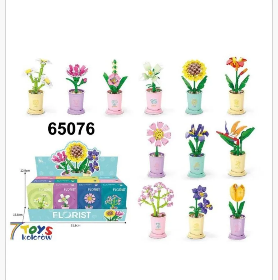 Klocki Kwiaty Florist w doniczkach, zestaw 12 szt, mix wzorów