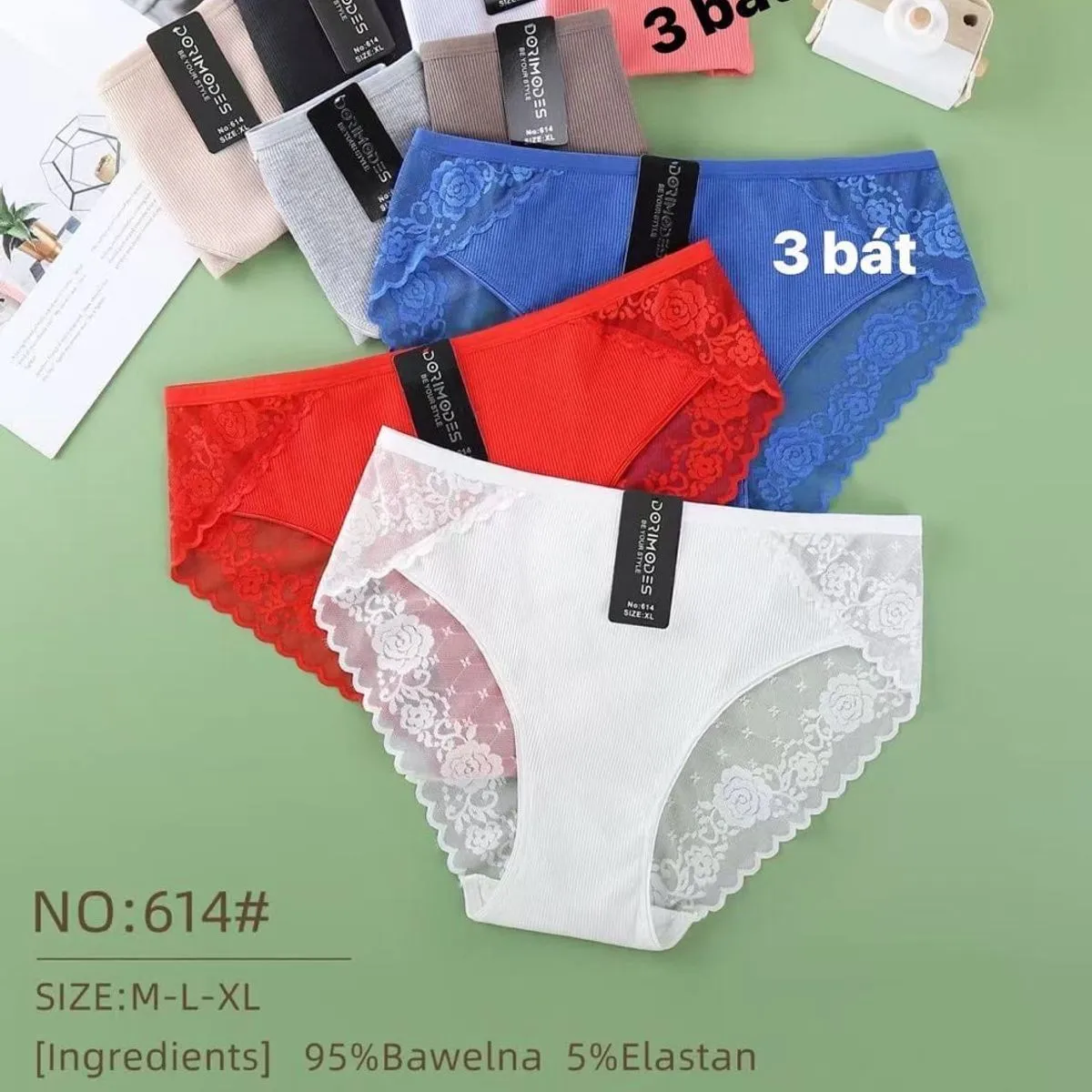 Majtki damskie koronkowe S-L XL NO:614 95% bawełna
