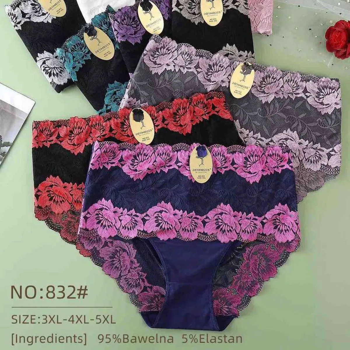 Majtki damskie koronkowe 95% bawełna 5% elastan XL-4XL NO:832