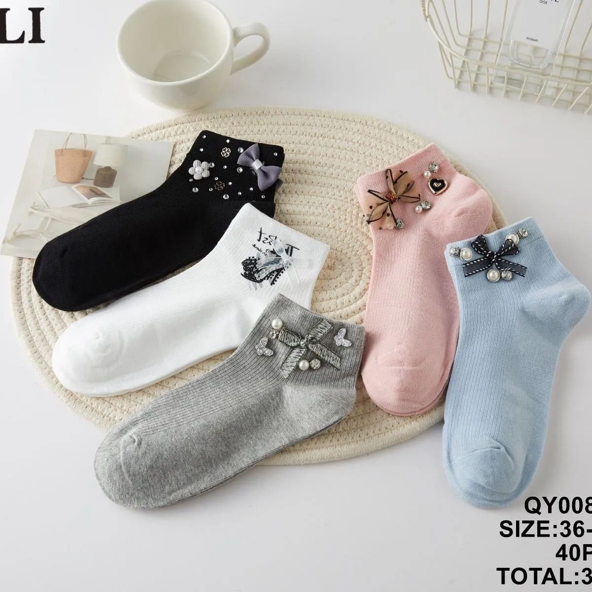 Skarpetki damskie SO&LI z ozdobami QY006-18 roz. 36-38/41