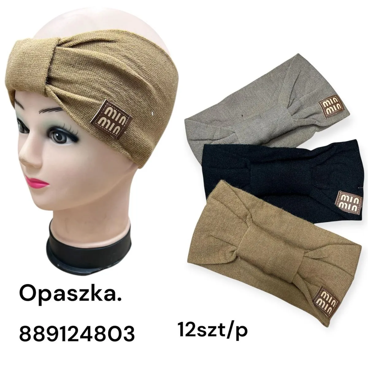 Opaski damskie Mini z naszywką beżowe/szare/czarne 12 szt