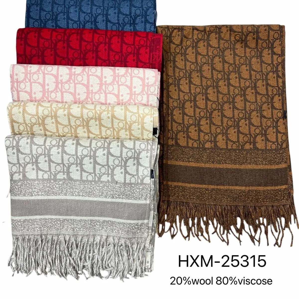Szaliki damskie wzór Dior 20% wool 80% viscose HXM-25315