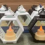 Lampka LED heksagonalna biała/czarna z symulowanym płomieniem