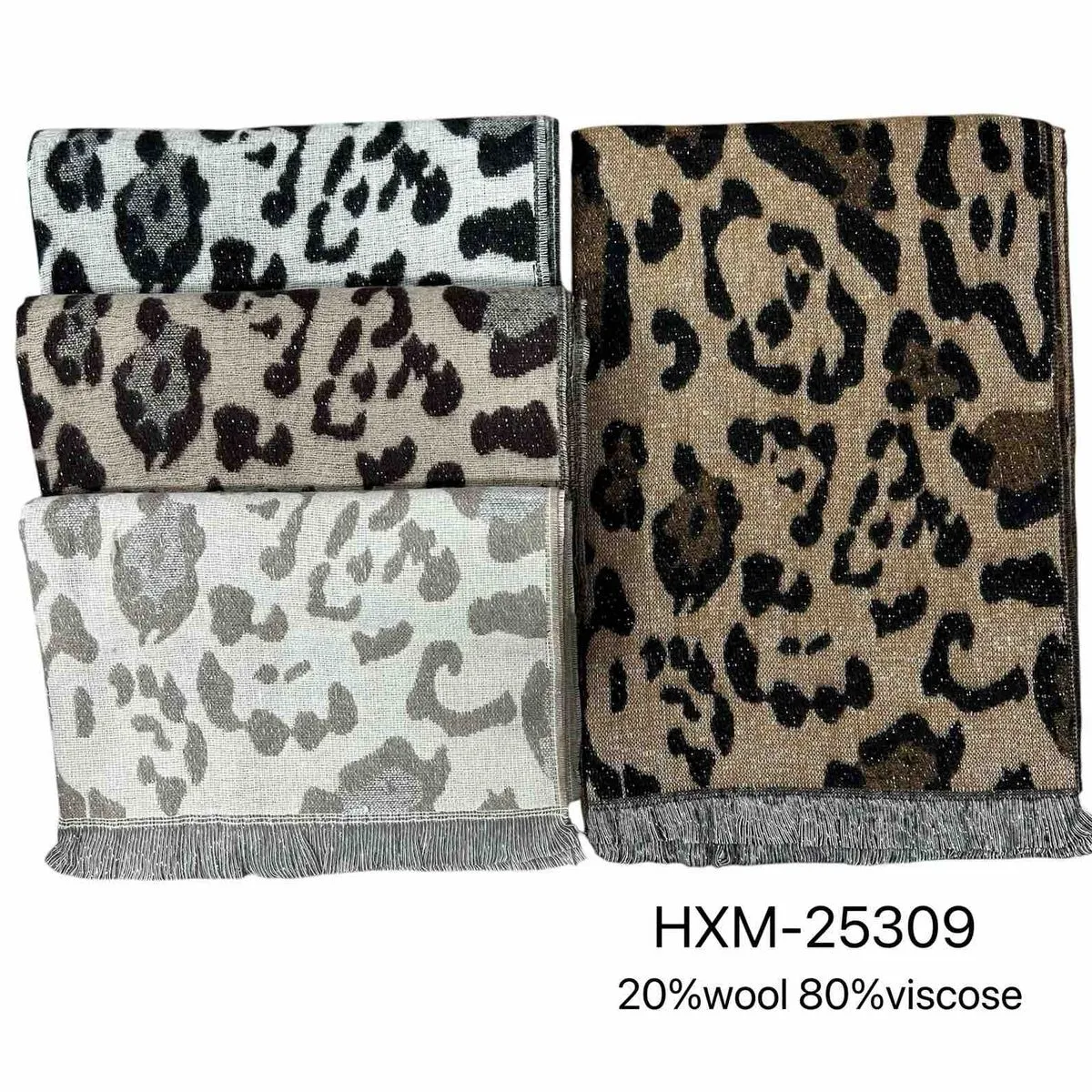 Szaliki damskie wzór leoparda 80% wiskoza 20% wełna