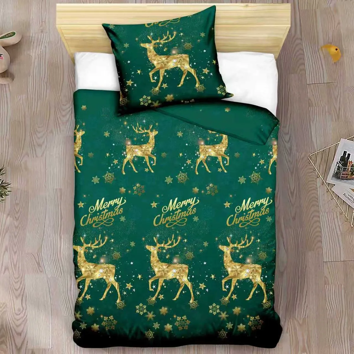 Komplet Pościel 140/200 Fashion Home Satyna Bawełna 2cz Świąteczny