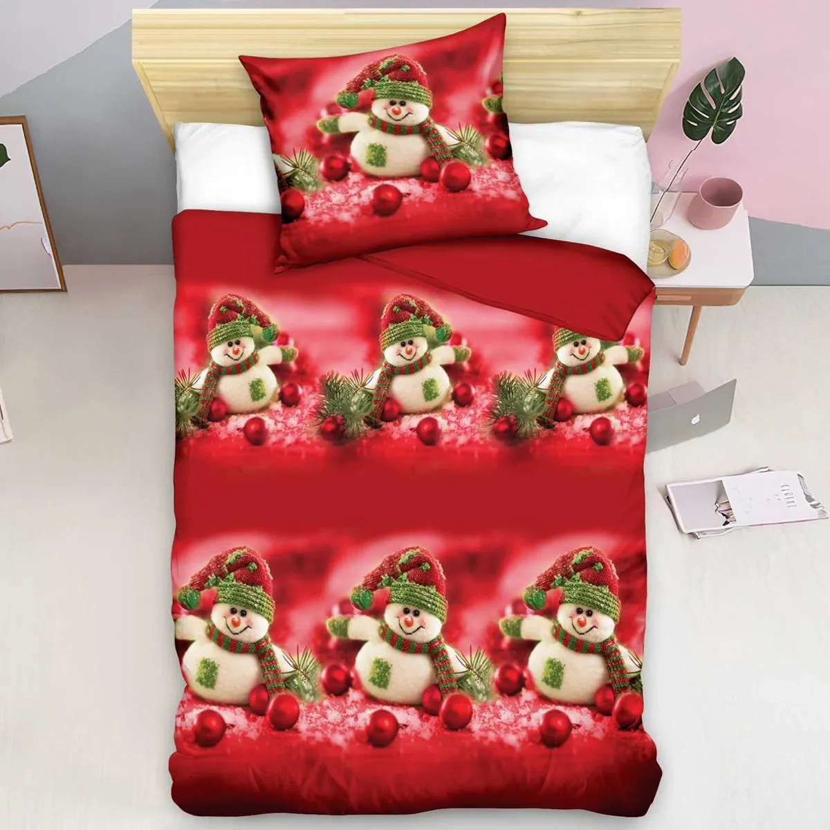 Komplet Pościel 140/200 Fashion Home Satyna Bawełna Śnieg 2CZ