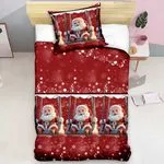 Komplet Pościel 140/200 Fashion Home Satyna Bawełna 2CZ Motywu Świętego Mikołaja