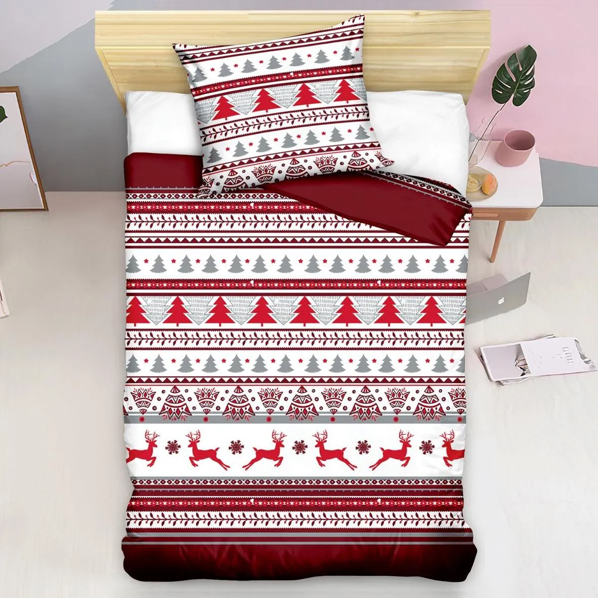 Komplet Pościel 140/200 Fashion Home Satyna Bawełna 2CZ Czerwony