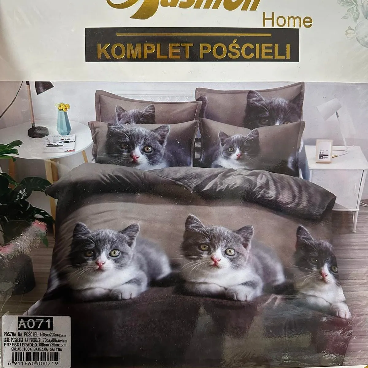 Komplet Pościeli 4CZ 160/200 Koty Szare Fashion Home